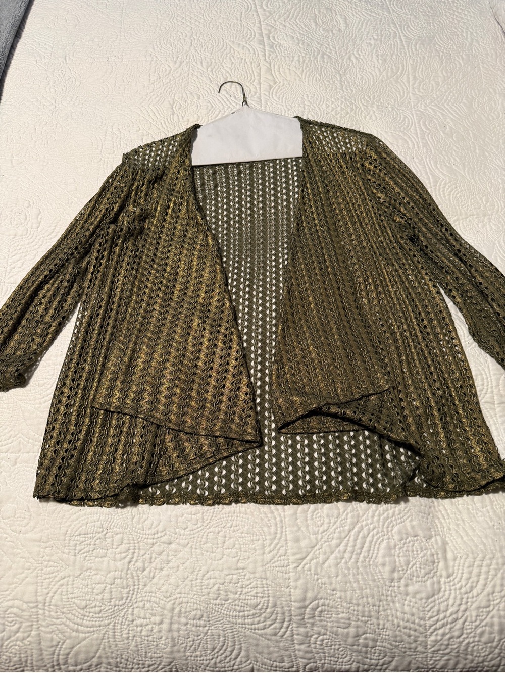 Open-Front Olive Green Women's Knit Cardigan